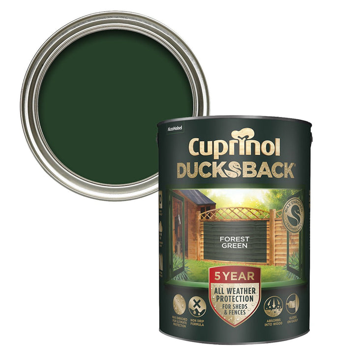  - Cuprinol Ducksback Fence & Shed Paint - Forest Green 5L - 5092438 - Decor Warehouse
