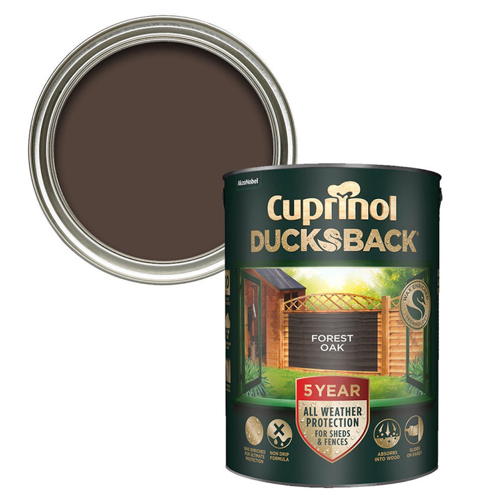  - Cuprinol Ducksback Fence & Shed Paint - Forest Oak 5L - 5092434 - Decor Warehouse