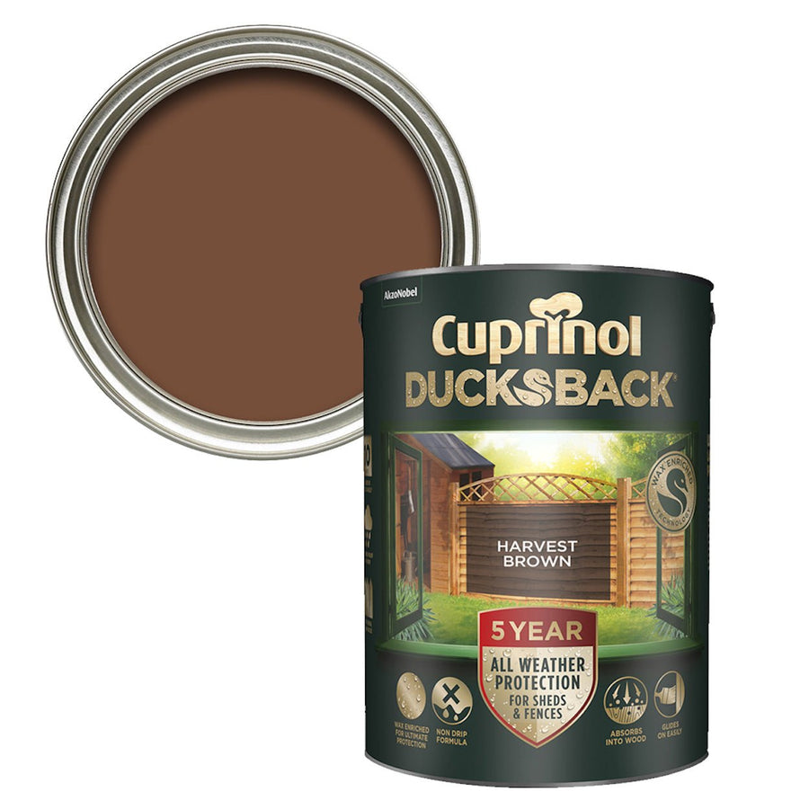 - Cuprinol Ducksback Fence & Shed Paint - Harvest Brown 5L - 5092432 - Decor Warehouse
