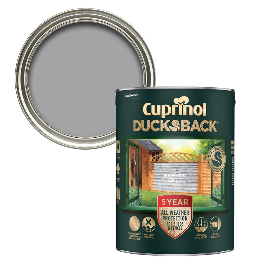 5701422-Cuprinol-Cuprinol Ducksback Fence & Shed Paint - Herring Grey 5L-Decor Warehouse