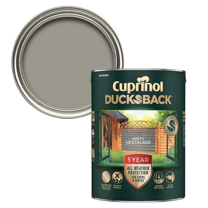  - Cuprinol Ducksback Fence & Shed Paint - Misty Heathland 5L - 5701411 - Decor Warehouse