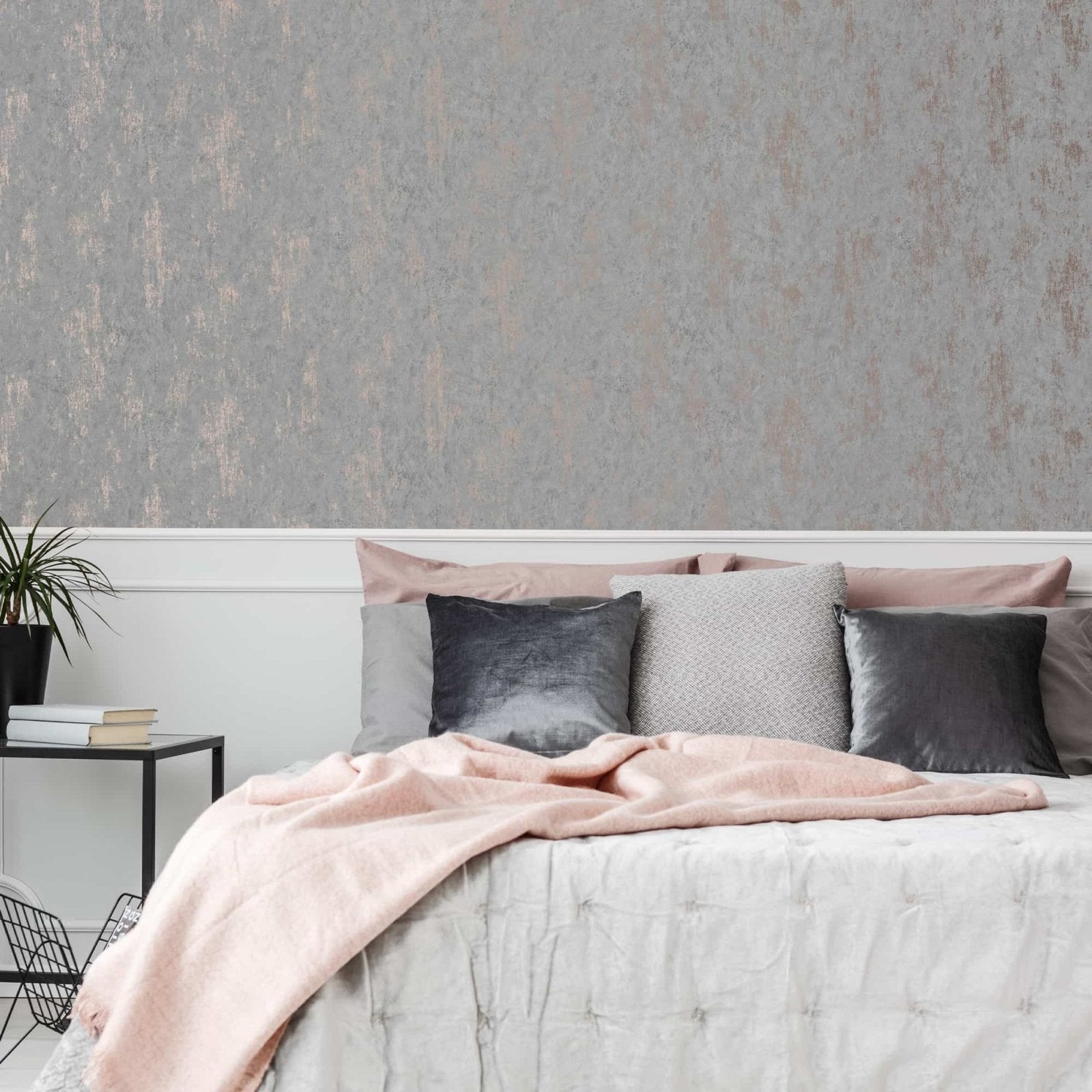- Distressed Grey Rose Gold Textured Wallpaper - 113255 - Decor Warehouse