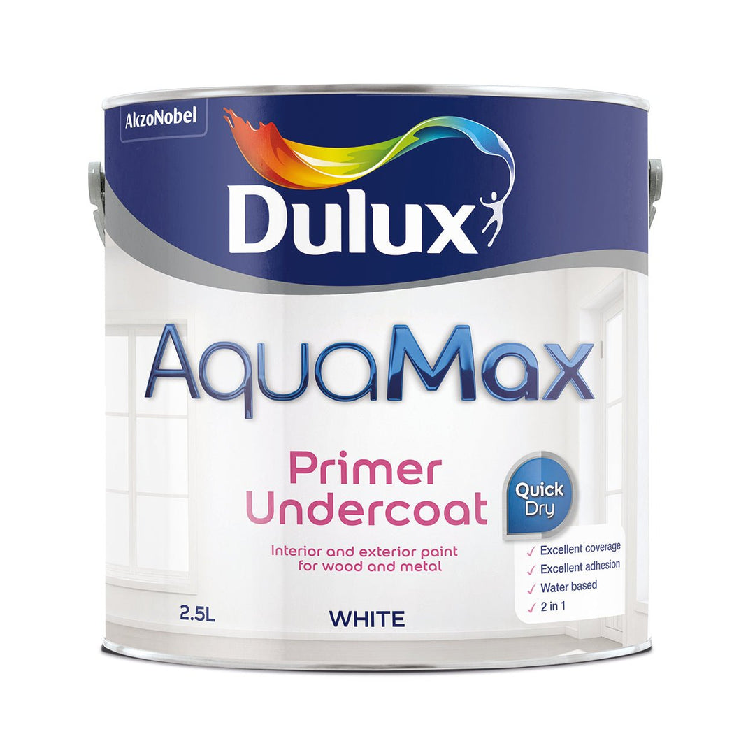  - Dulux AquaMax Primer Undercoat Quick Dry White Paint - 2.5L - Decor Warehouse