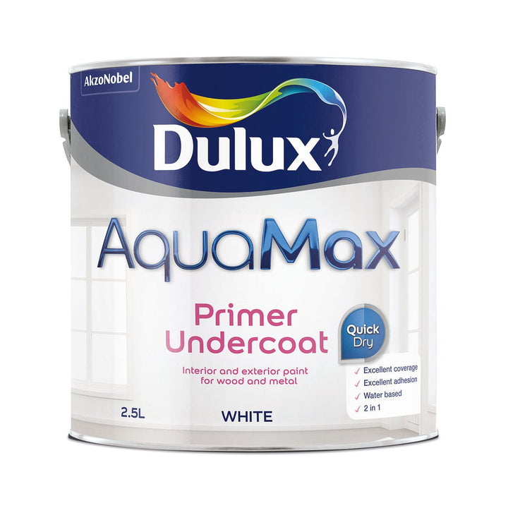  - Dulux AquaMax Primer Undercoat Quick Dry White Paint - 2.5L - Decor Warehouse