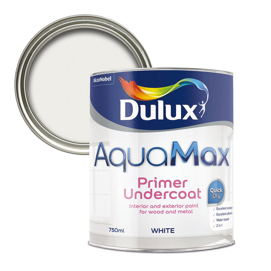  - Dulux AquaMax Primer Undercoat Quick Dry White Paint - 750ml - Decor Warehouse