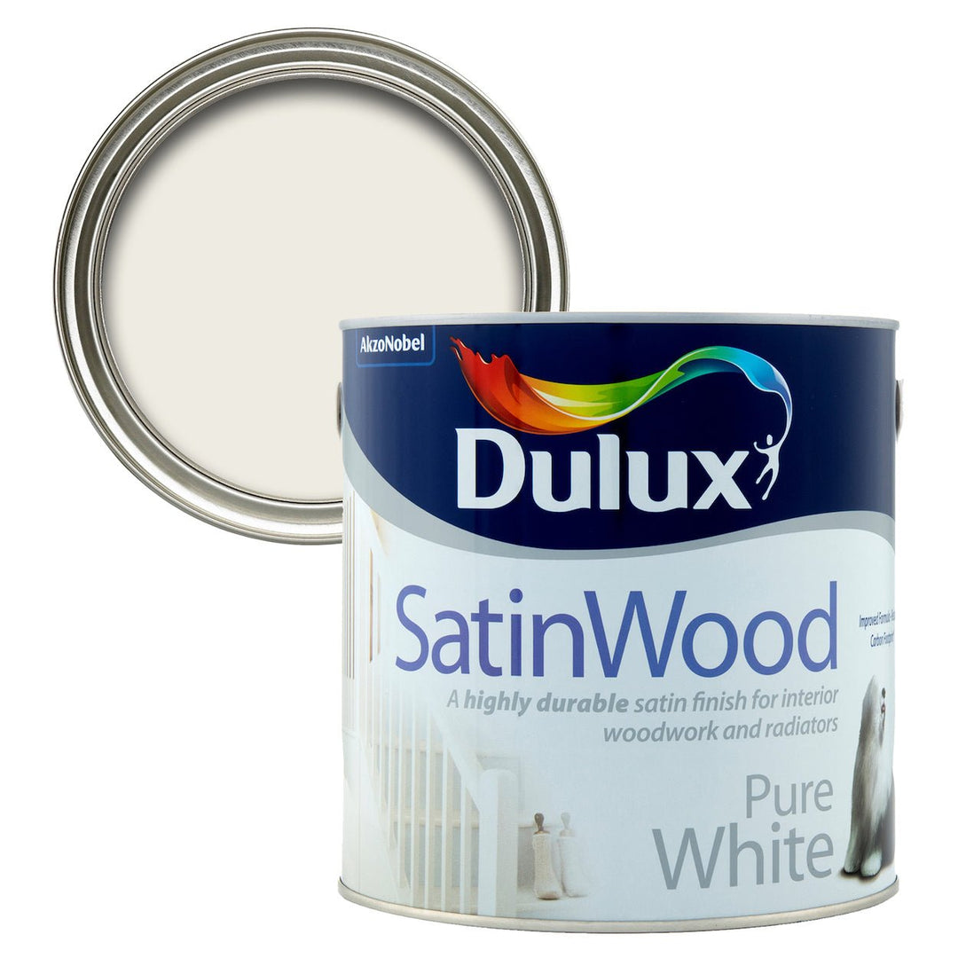  - Dulux Satinwood - Interior Wood and Radiators - Pure White Paint - 2.5L - Decor Warehouse