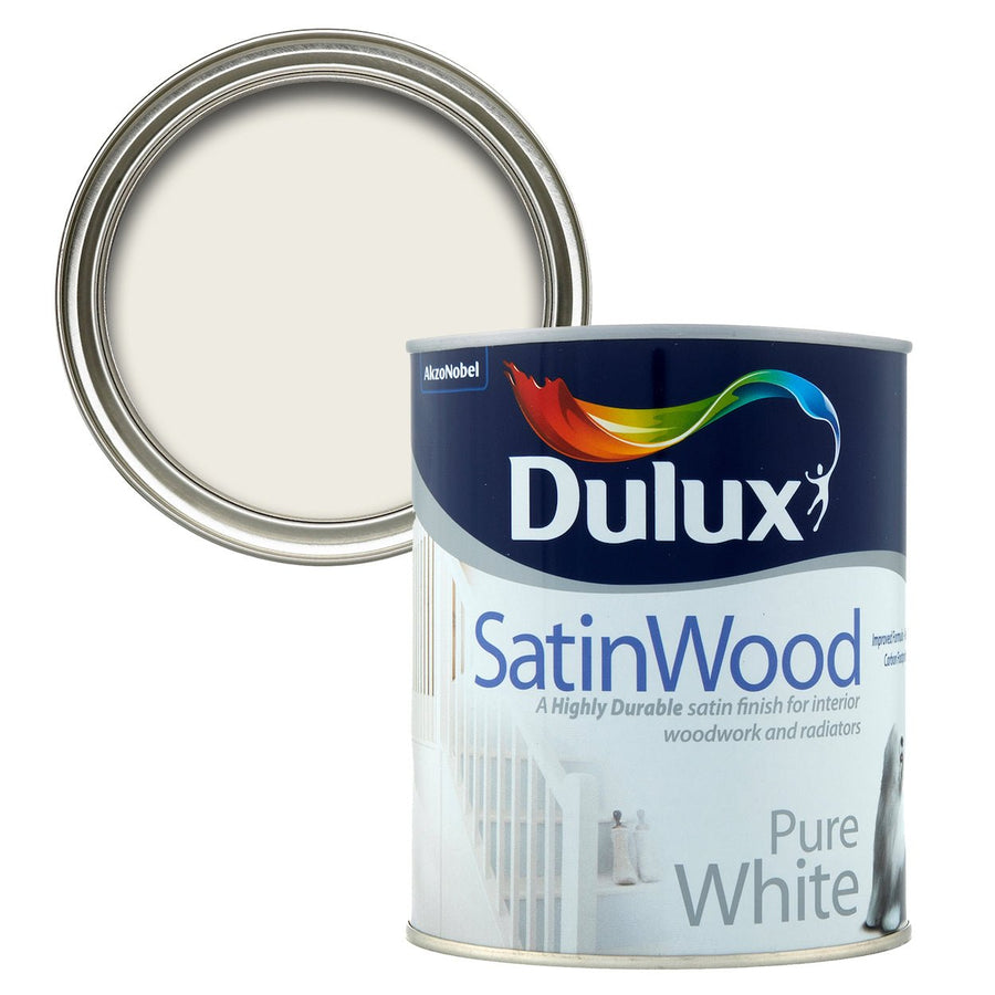  - Dulux Satinwood - Interior Wood and Radiators - Pure White Paint - 750ml - Decor Warehouse