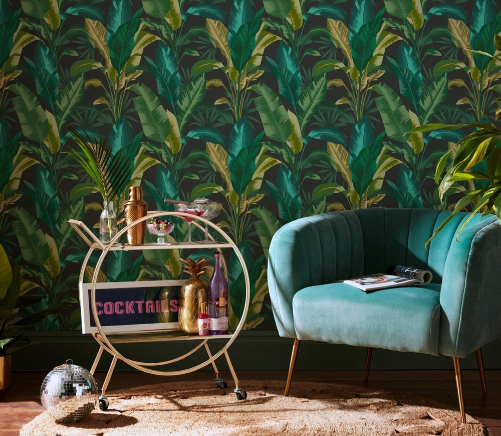 118721-Graham & Brown-Envy - Leaf It Out Midnight Wallpaper-Decor Warehouse