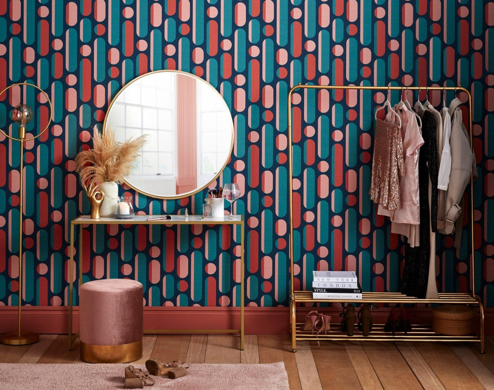  - Envy Morse Coral & Navy Wallpaper - 118611 - Decor Warehouse