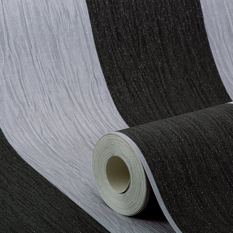 - Fabric Touch - Crystal Silver & Black Striped Wallpaper - 9012 - Decor Warehouse