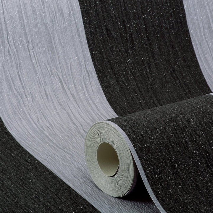 - Fabric Touch - Crystal Silver & Black Striped Wallpaper - 9012 - Decor Warehouse