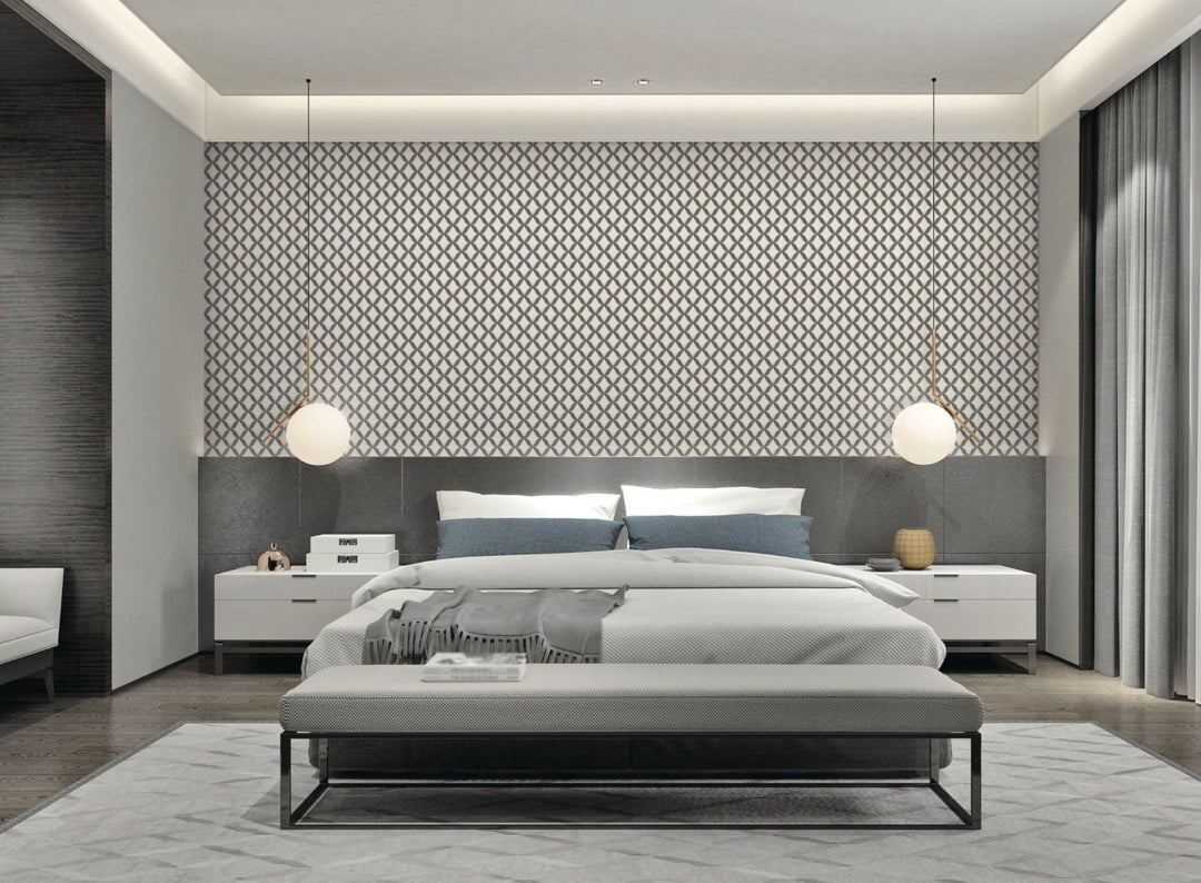  - Fabric Touch - Geometric Diamond Black & Grey Wallpaper - 9112 - Decor Warehouse