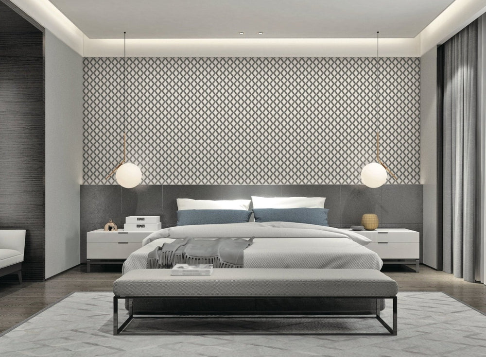 9112-Debona-Fabric Touch - Geometric Diamond Black & Grey Wallpaper-Decor Warehouse