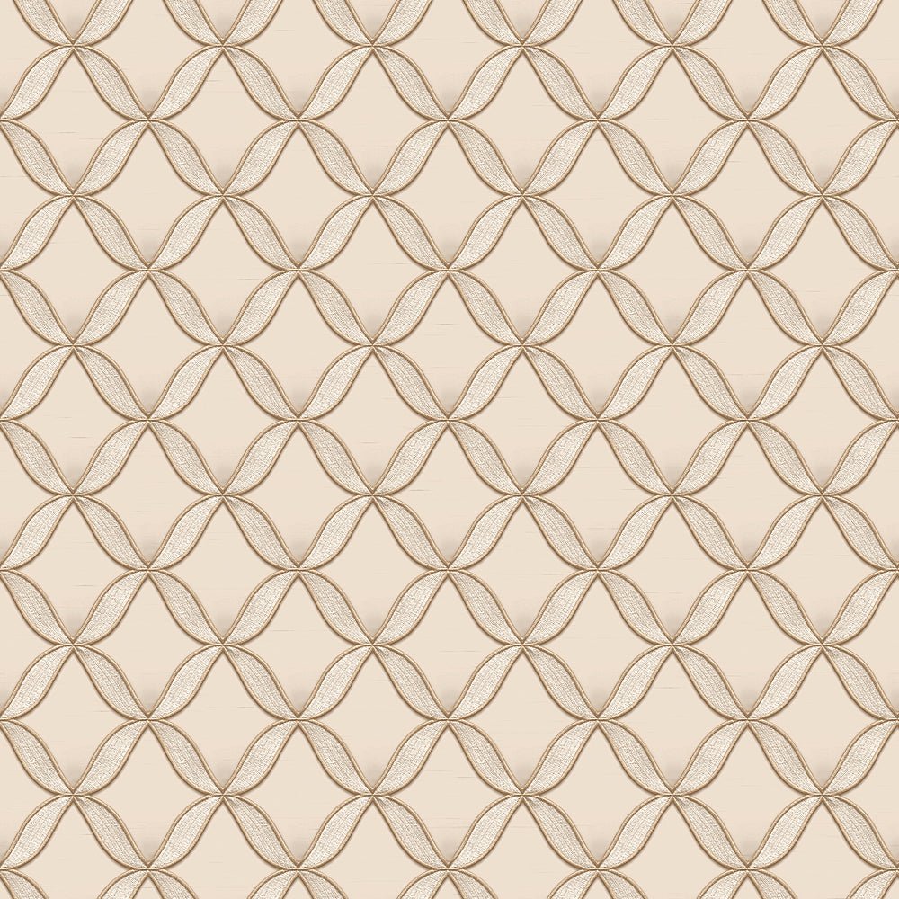  - Fabric Touch - Geometric Diamond Cream & Gold Wallpaper - 9111 - Decor Warehouse