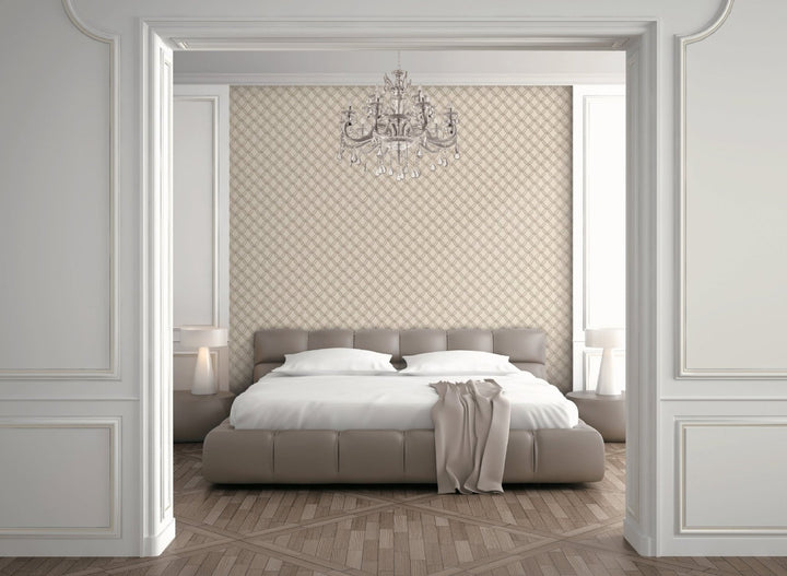  - Fabric Touch - Geometric Diamond Cream & Gold Wallpaper - 9111 - Decor Warehouse