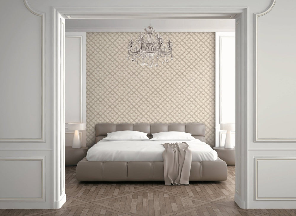  - Fabric Touch - Geometric Diamond Cream & Gold Wallpaper - 9111 - Decor Warehouse