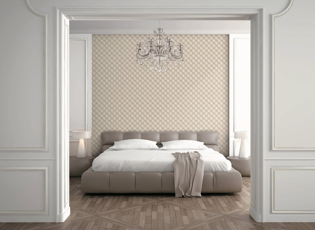  - Fabric Touch - Geometric Diamond Cream & Gold Wallpaper - 9111 - Decor Warehouse