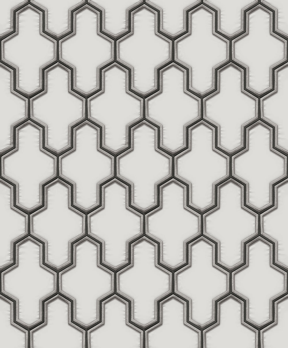  - Fabric Touch - White Black & Silver Trellis Wallpaper - 9106 - Decor Warehouse