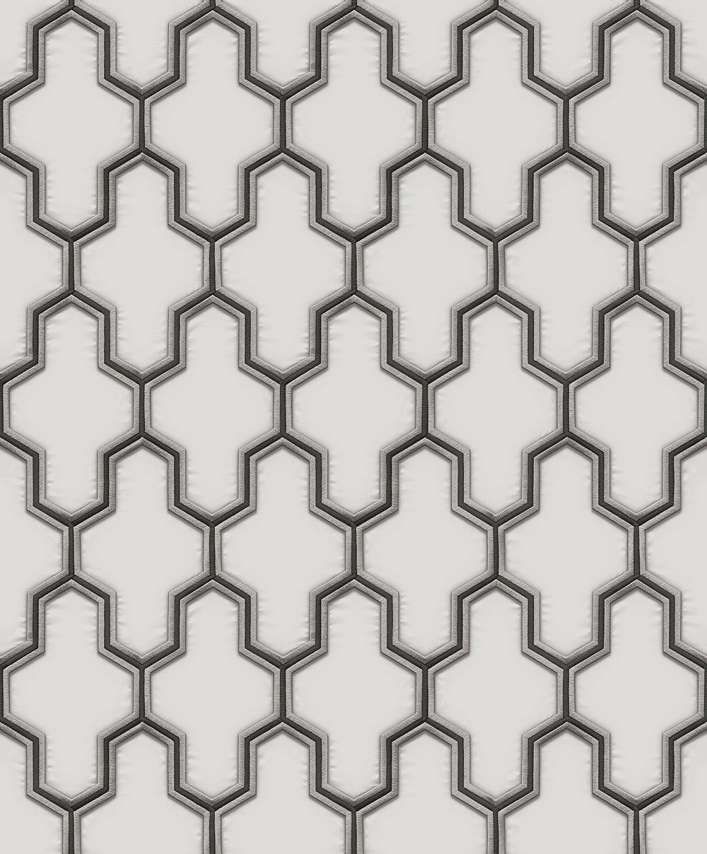 9106-Debona-Fabric Touch - White Black & Silver Trellis Wallpaper-Decor Warehouse