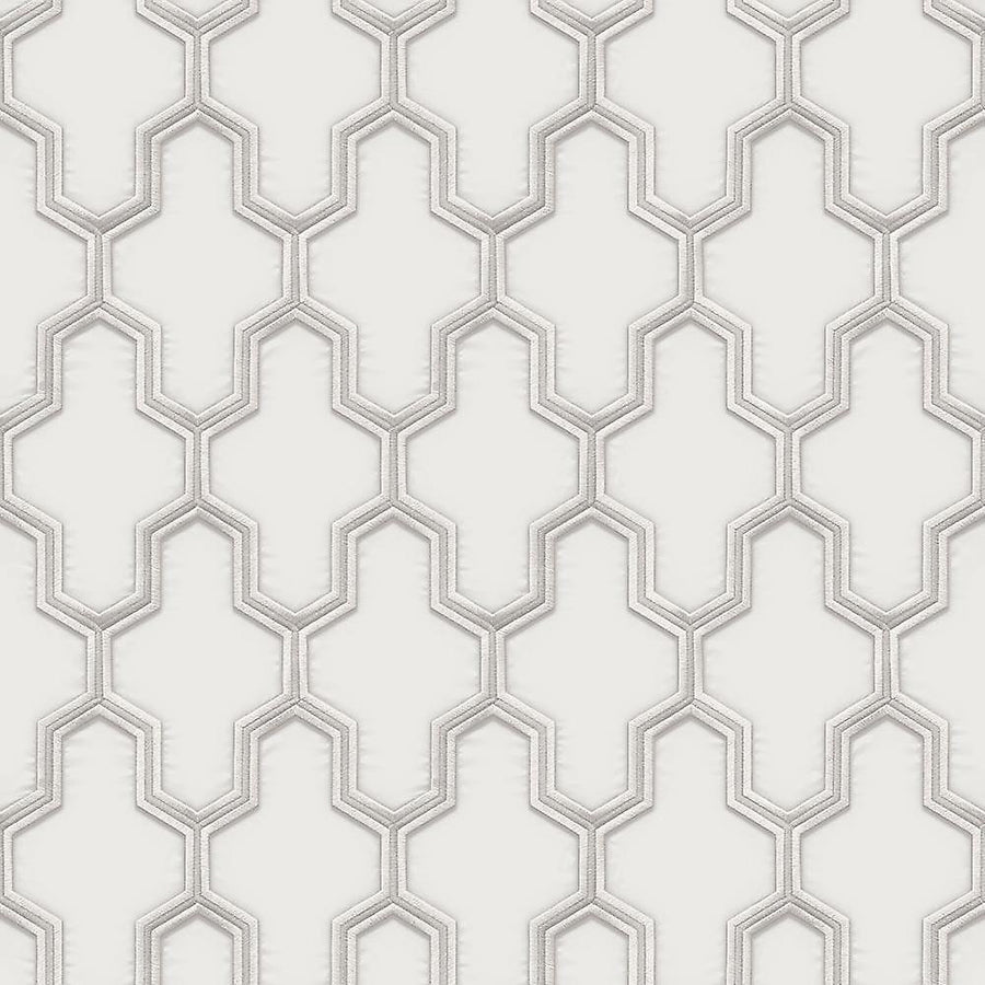  - Fabric Touch - White & Silver Trellis Wallpaper - 9105 - Decor Warehouse