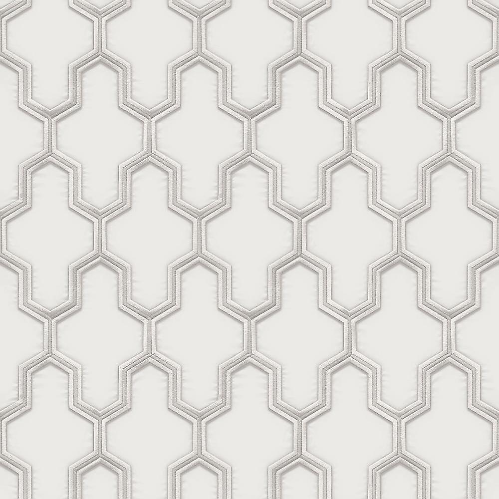  - Fabric Touch - White & Silver Trellis Wallpaper - 9105 - Decor Warehouse