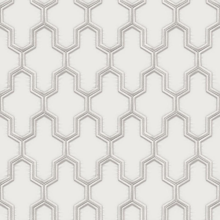 - Fabric Touch - White & Silver Trellis Wallpaper - 9105 - Decor Warehouse