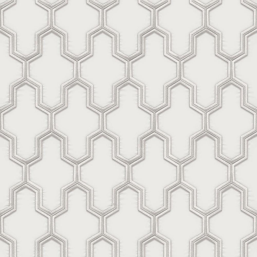 9105-Debona-Fabric Touch - White & Silver Trellis Wallpaper-Decor Warehouse