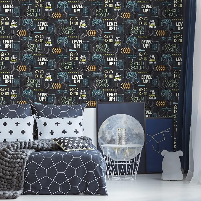  - Fresco Game Over - Black Multi Wallpaper - 113258 - Decor Warehouse