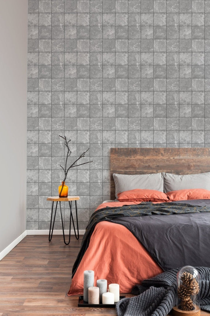  - Fresco - Industrial Concrete Tile Wallpaper - 114948 - Decor Warehouse