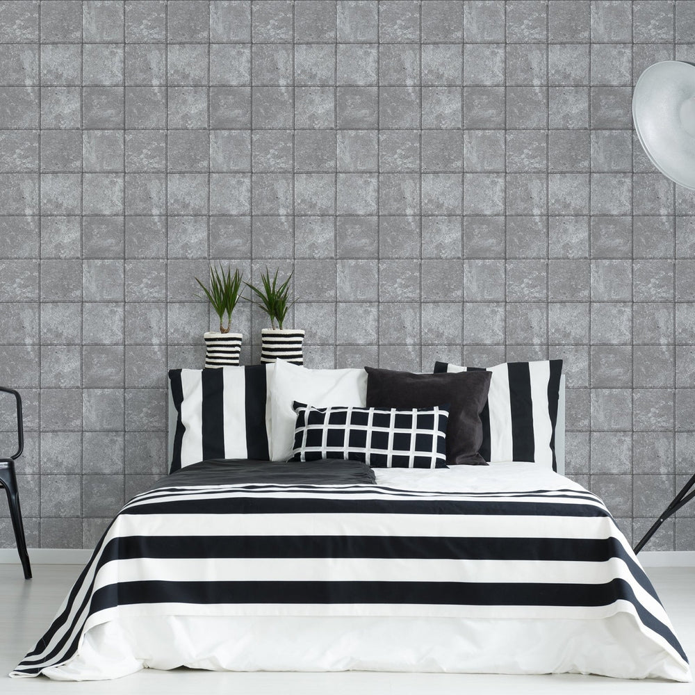  - Fresco - Industrial Concrete Tile Wallpaper - 114948 - Decor Warehouse