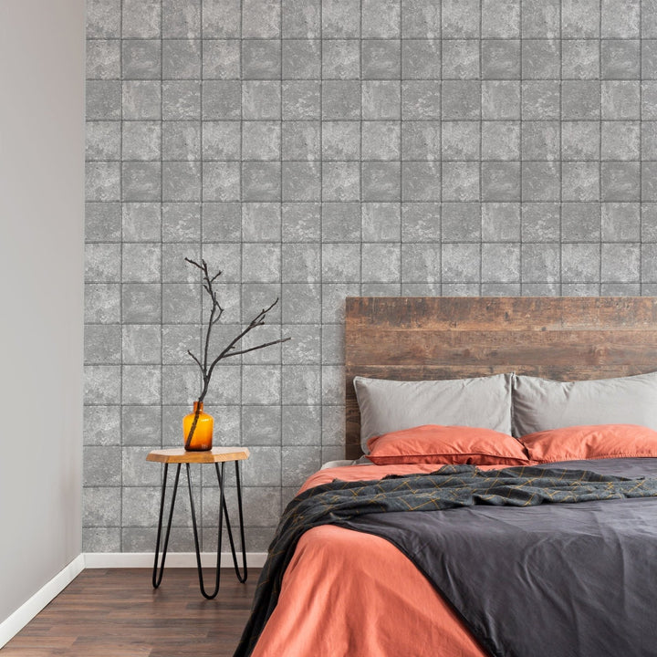  - Fresco - Industrial Concrete Tile Wallpaper - 114948 - Decor Warehouse