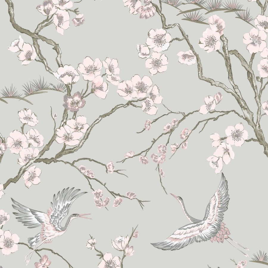 105985-Graham & Brown-Graham & Brown Sublime Japan Grey & Pink Wallpaper-Decor Warehouse