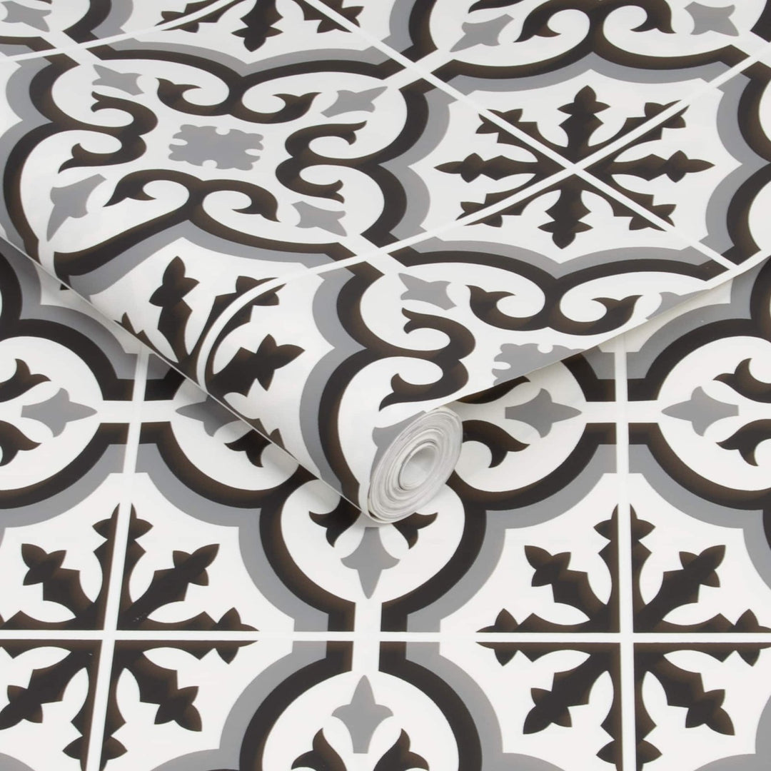 - Grecian Black White Contour Wallpaper - 112647 - Decor Warehouse