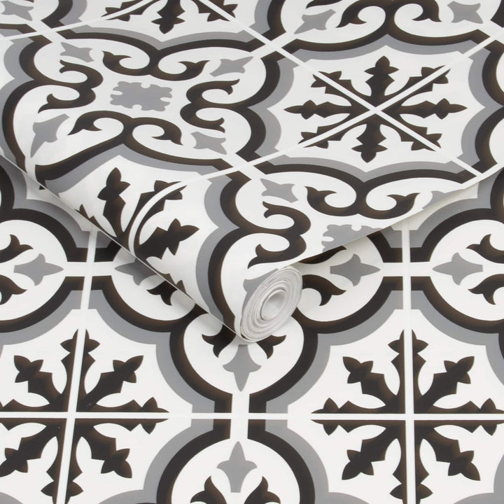  - Grecian Black White Contour Wallpaper - 112647 - Decor Warehouse