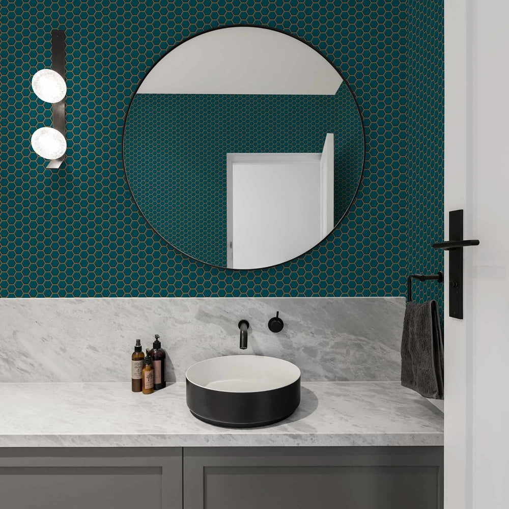 112651-Graham & Brown-Hexagon Lattice Teal Contour Wallpaper-Decor Warehouse