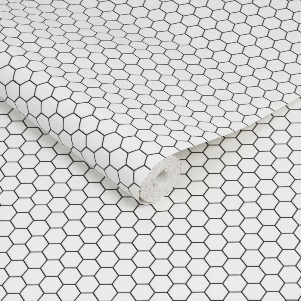 112650-Graham & Brown-Hexagon Lattice White Contour Wallpaper-Decor Warehouse