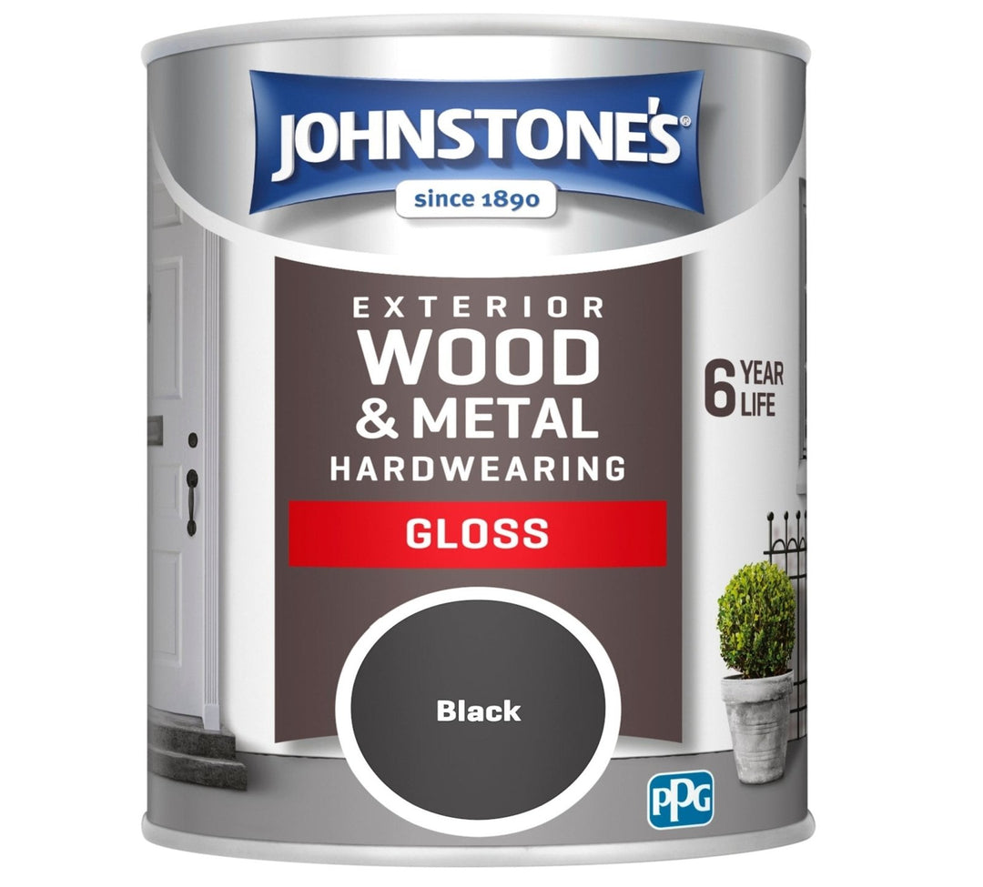  - Johnstone's Exterior Hardwearing Gloss Paint - Black - 750ml - 11245690 - Decor Warehouse