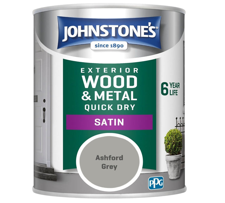  - Johnstone's Exterior Wood & Metal Quick Dry Satin Paint - Ashford Grey - 750ml - 11159764 - Decor Warehouse