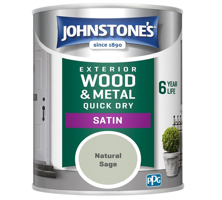  - Johnstone's Exterior Wood & Metal Quick Dry Satin Paint - Natural Sage - 750ml - Decor Warehouse