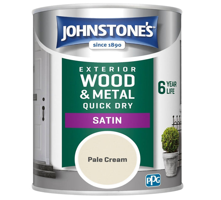 - Johnstone's Exterior Wood & Metal Quick Dry Satin Paint - Pale Cream - 750ml - Decor Warehouse
