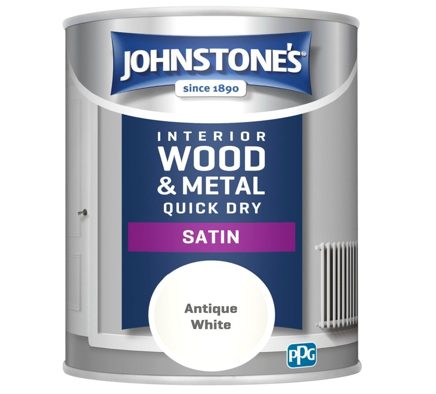 11080649-Johnstone's-Johnstone's Interior Wood & Metal Quick Dry Satin Paint - Antique White - 750ml-Decor Warehouse