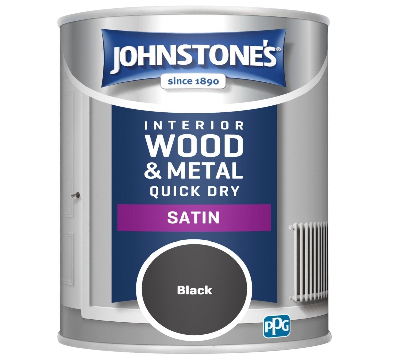 - Johnstone's Interior Wood & Metal Quick Dry Satin Paint - Black - 750ml - 11246417 - Decor Warehouse