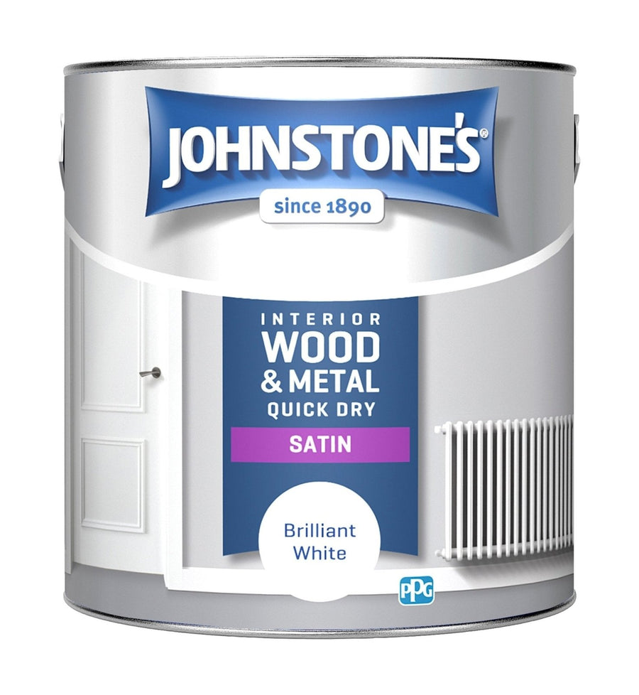 - Johnstone's Interior Wood & Metal Quick Dry Satin Paint - Brilliant White - 2.5L - Decor Warehouse