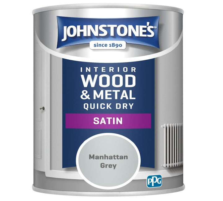  - Johnstone's Interior Wood & Metal Quick Dry Satin Paint - Manhattan Grey - 750ml - 1125948 - Decor Warehouse