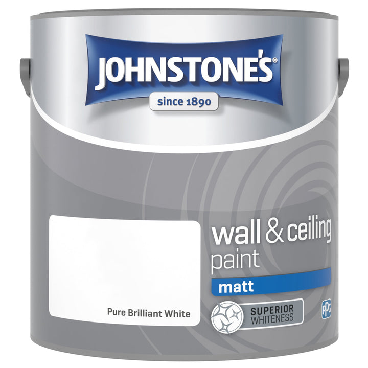- Johnstone's Wall and Ceiling Matt Paint - Pure Brilliant White - 2.5L - Decor Warehouse