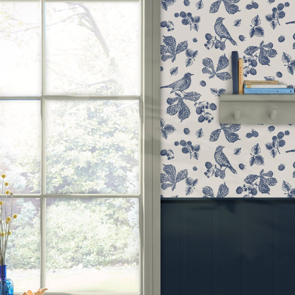  - Joules Blackberry Bird Creme Wallpaper - 120868 - Decor Warehouse