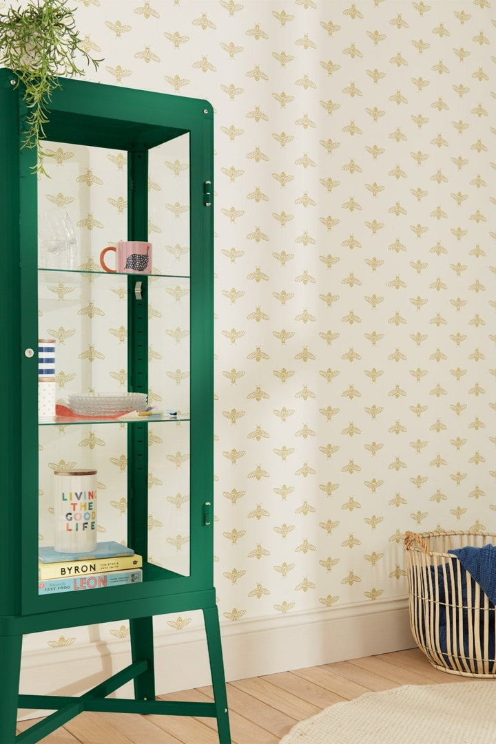  - Joules Block Print Bee Antique Gold Wallpaper - 118547 - Decor Warehouse