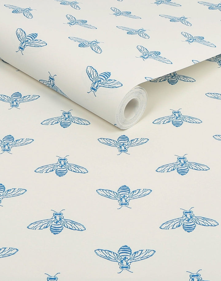  - Joules Block Print Bee Blue Haze Wallpaper - 118545 - Decor Warehouse