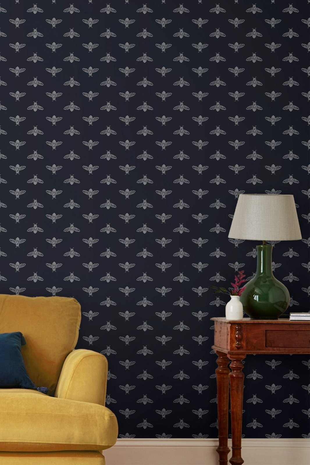 - Joules Block Print Bee French Navy Wallpaper - 118546 - Decor Warehouse