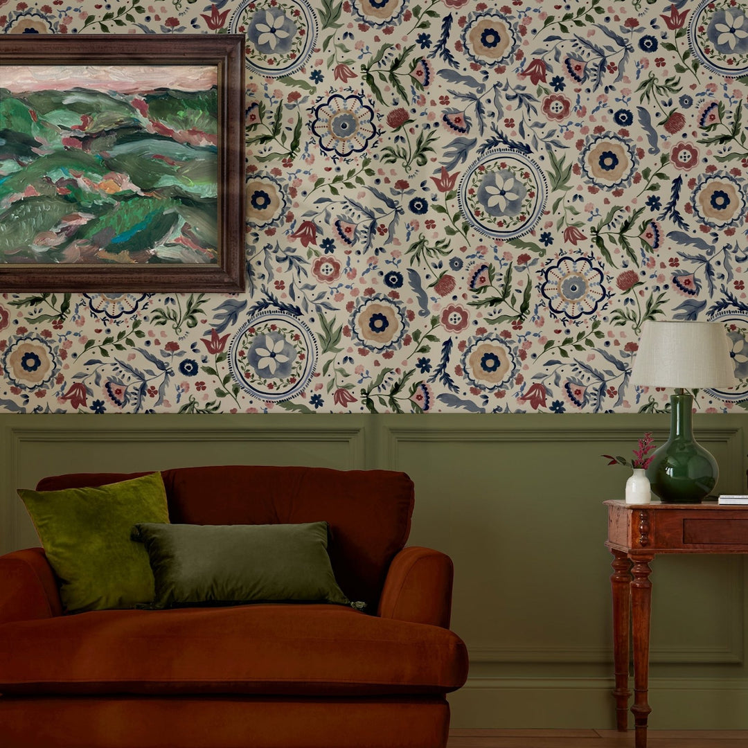  - Joules Festival Flowers Antique White Wallpaper - 120882 - Decor Warehouse